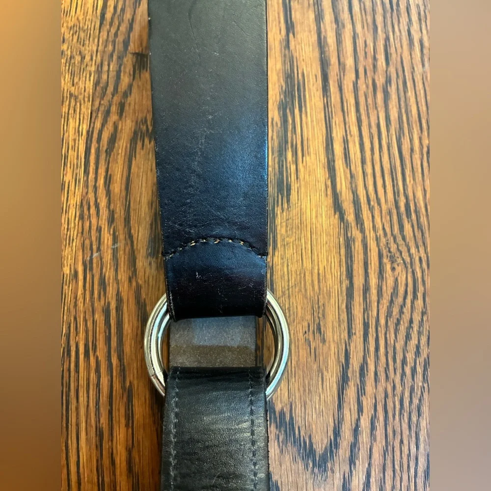 Black Leather Double Ring Belt Size 40 | Made in USA 1.5” Wide Velcro Closure